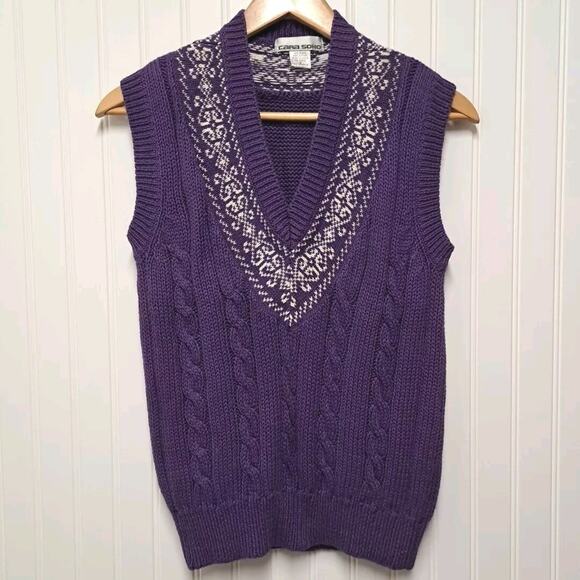 VTG Cara Soho Sweater Vest Womens S Purple Cable Knit V-Neck Tennis Preppy 90s - Picture 1 of 12